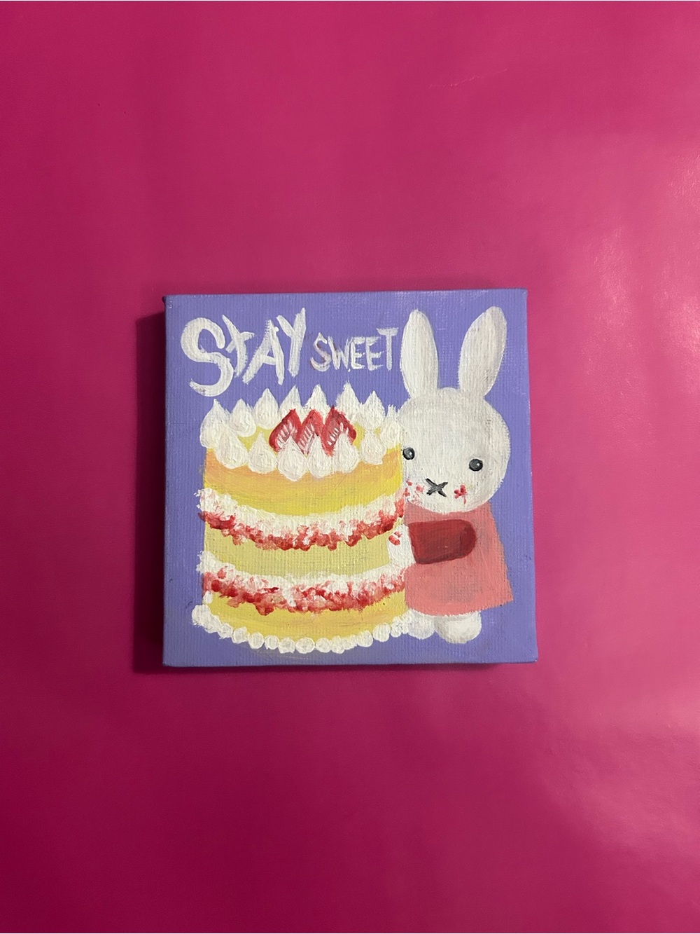‘=Stay Sweet’ MIFFY\Bunny Canvas Wall Art - Purple, White, Pink